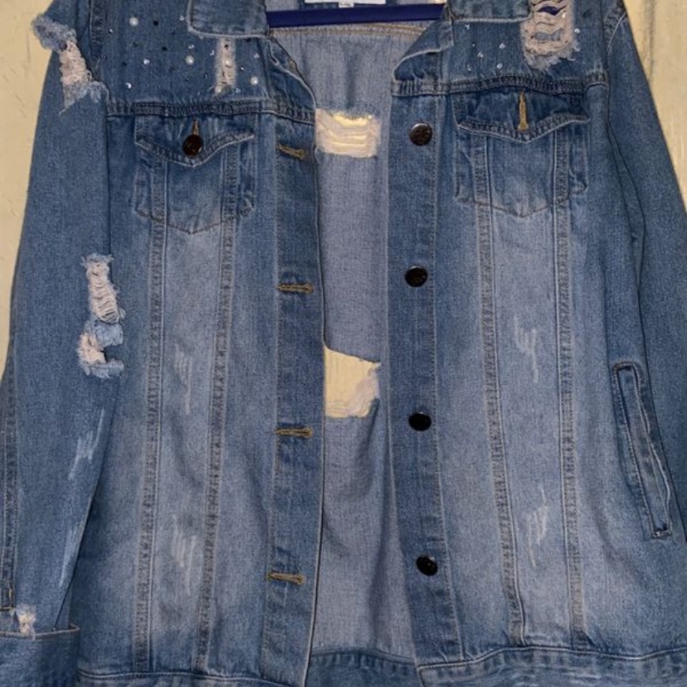 Distressed & dazzled jean jacket - Picture 2 of 5